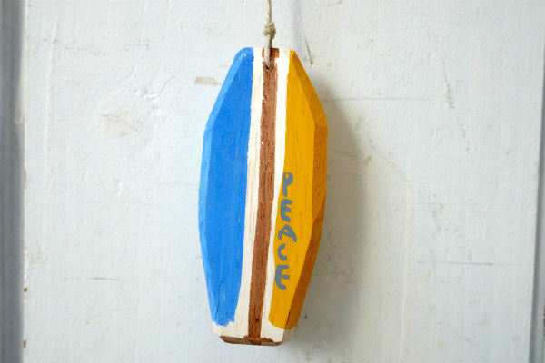 PEACE 松田大児作 ブルー×イエロー 木製 ミニサーフボード オブジェ ハンドメイド アート