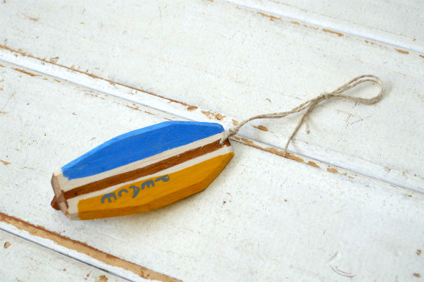 PEACE 松田大児作 ブルー×イエロー 木製 ミニサーフボード オブジェ ハンドメイド アート