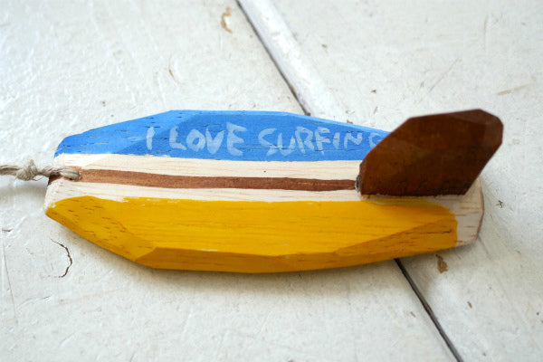 PEACE 松田大児作 ブルー×イエロー 木製 ミニサーフボード オブジェ ハンドメイド アート