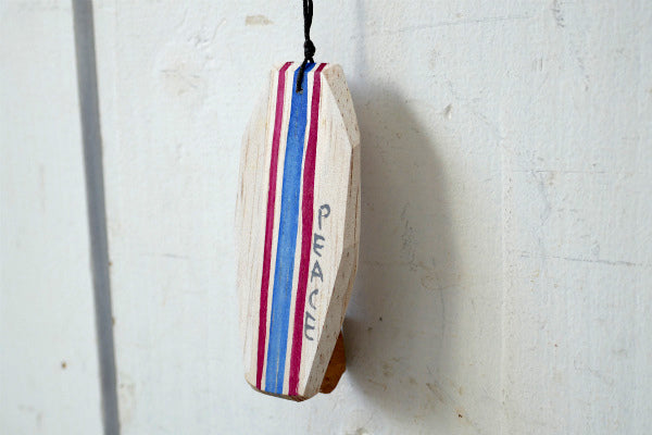 PEACE 松田大児作 アイボリー×赤×ブルー 木製 ミニサーフボード オブジェ アート