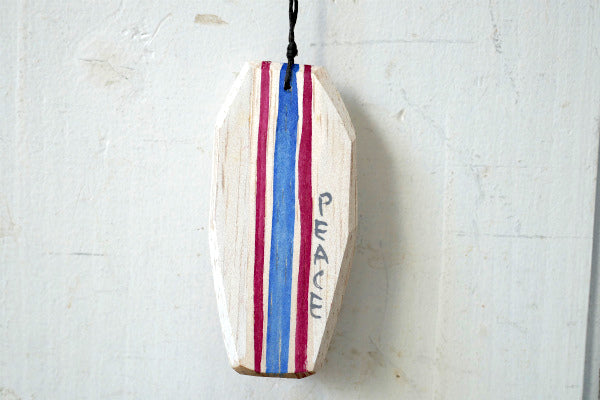 PEACE 松田大児作 アイボリー×赤×ブルー 木製 ミニサーフボード オブジェ アート