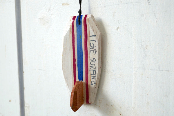 PEACE 松田大児作 アイボリー×赤×ブルー 木製 ミニサーフボード オブジェ アート
