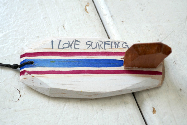 PEACE 松田大児作 アイボリー×赤×ブルー 木製 ミニサーフボード オブジェ アート