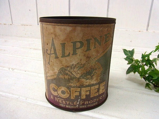 【ALPINE COFFEE】ブリキ製・ヴィンテージ・コーヒー缶/ティン缶 USA