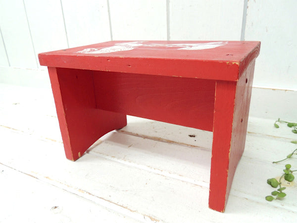 メルヘン 白馬 レッド 木製 ヴィンテージ ステップスツール 踏み台 子供イス USA