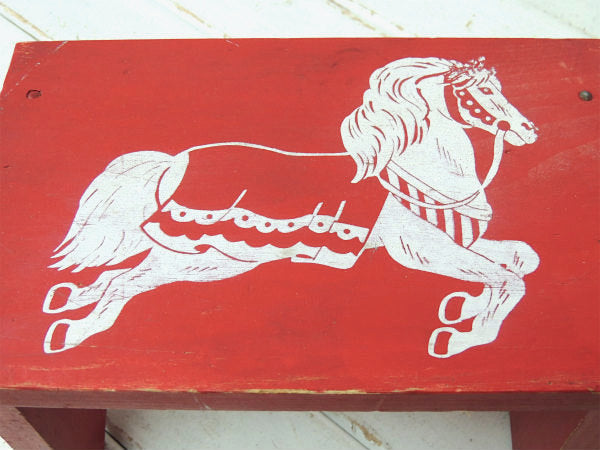 メルヘン 白馬 レッド 木製 ヴィンテージ ステップスツール 踏み台 子供イス USA