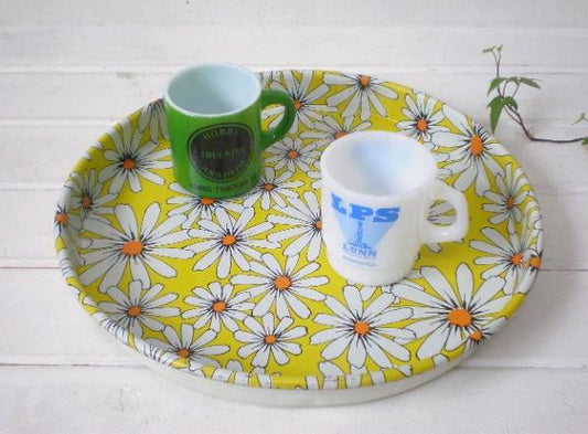 USA　70’s・花柄・ティン製・ヴィンテージ・トレイ(盆)