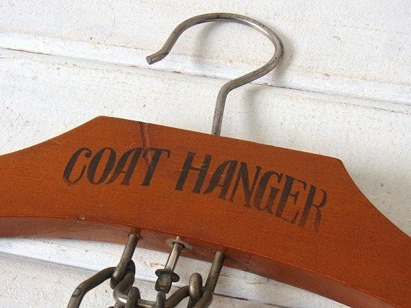 【COAT HANGER】文字入り・パンツハンガー付き・アンティーク・木製ハンガー
