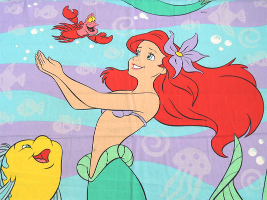 【リトルマーメイド】アリエル・大柄・ダブルサイズ・ヴィンテージ・ユーズドシーツ(フラットタイプ)