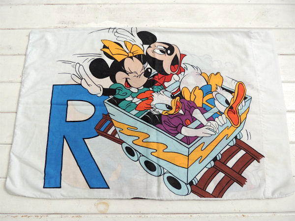 【ミッキー&フレンズ】アルファベット柄・ヴィンテージ・ピロケース/枕カバー