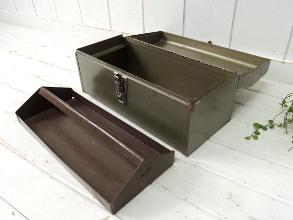 ゴールドトーン・メタル製・2段式・ヴィンテージ・ツールボックス・ツールケース・工具箱・道具箱