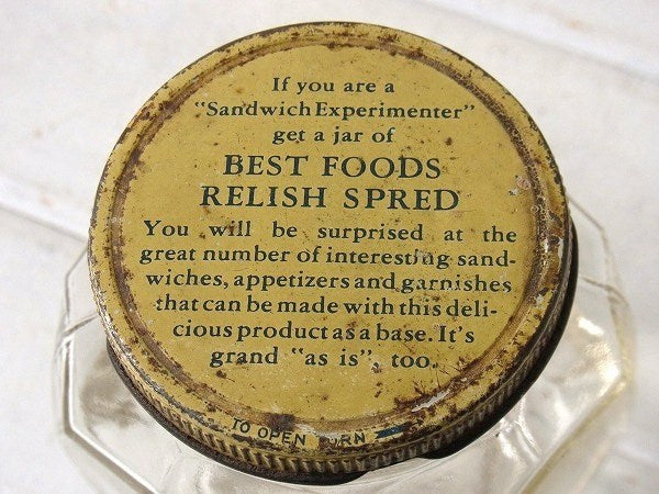 【BEST FOODS】蜂の巣デザイン・ヴィンテージ・ガラスジャー/ガラス瓶/ガラス容器 USA