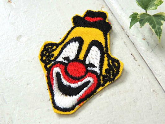 USA・ピエロ サーカス・イエロー・ヴィンテージ・刺繍・ワッペン・デッドストック