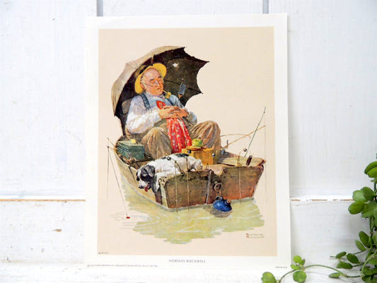 【ノーマンロックウェル】フィッシングと可愛い犬・1972s・ヴィンテージ・ポスター・壁飾り・印刷物