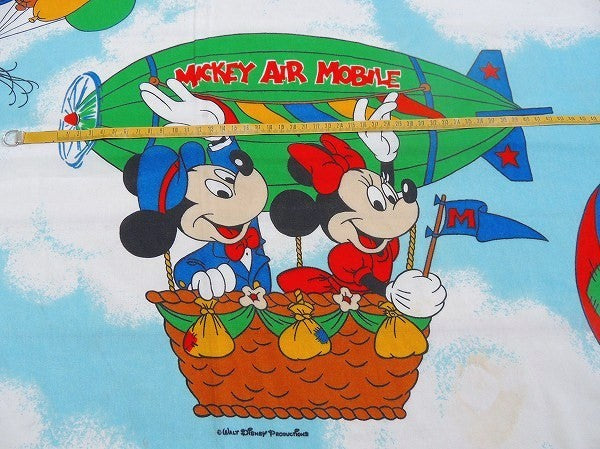 【ミッキー&フレンズ】飛行船柄・ヴィンテージ・ユーズドシーツ(フラットタイプ)　USA