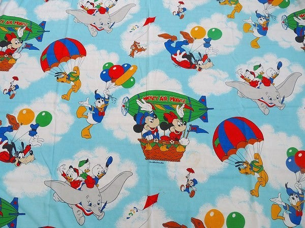 【ミッキー&フレンズ】飛行船柄・ヴィンテージ・ユーズドシーツ(フラットタイプ)　USA
