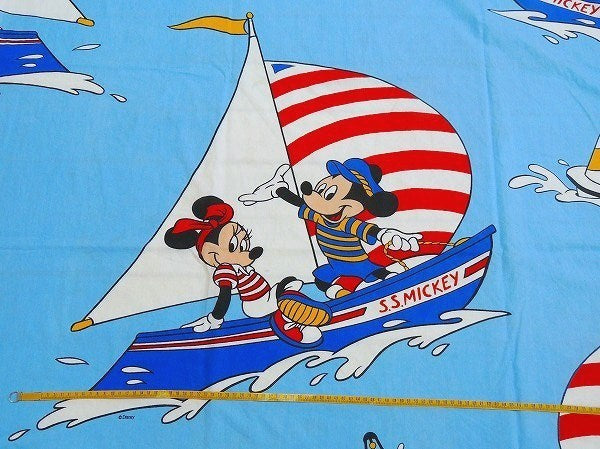 【ミッキー&ミニー】ヨット&マリン柄・ヴィンテージ・ユーズドシーツ(フラットタイプ) USA