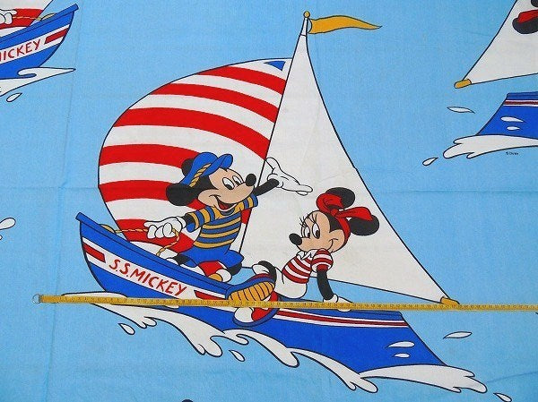 【ミッキー&ミニー】ヨット&マリン柄・ヴィンテージ・ユーズドシーツ(フラットタイプ) USA