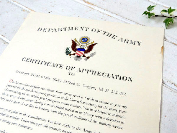 1964年  US ARMY ヴィンテージ 米軍実物 印刷物 陸軍省 ミリタリー 感謝状 放出品