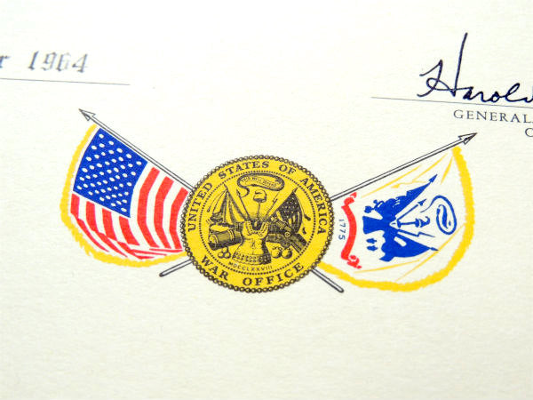 1964年  US ARMY ヴィンテージ 米軍実物 印刷物 陸軍省 ミリタリー 感謝状 放出品
