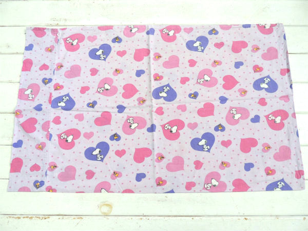 【スヌーピー&ウッドストック】50周年記念品・ラブリーなハート柄・USEDピロケース/枕カバー