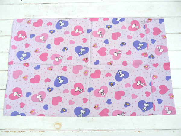 【スヌーピー&ウッドストック】50周年記念品・ラブリーなハート柄・USEDピロケース/枕カバー