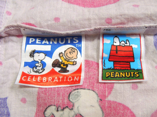 【スヌーピー&ウッドストック】50周年記念品・ラブリーなハート柄・USEDピロケース/枕カバー