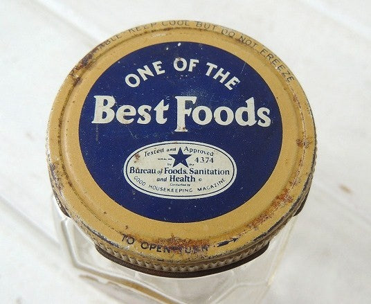 【BEST FOODS】蜂の巣デザイン・マヨネーズのヴィンテージ・ガラスジャー/ガラス瓶USA