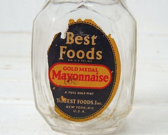 【BEST FOODS】蜂の巣デザイン・マヨネーズのヴィンテージ・ガラスジャー/ガラス瓶USA