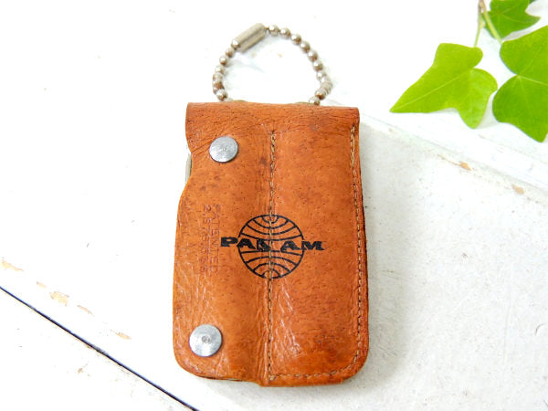 パンナム 航空機 飛行機 ファーストクラス・ヴィンテージ・レザーケース・ボールチェーン・ナイフ&栓抜き