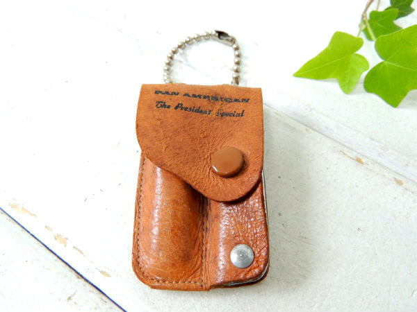 パンナム 航空機 飛行機 ファーストクラス・ヴィンテージ・レザーケース・ボールチェーン・ナイフ&栓抜き