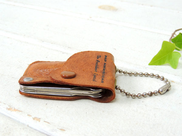 パンナム 航空機 飛行機 ファーストクラス・ヴィンテージ・レザーケース・ボールチェーン・ナイフ&栓抜き