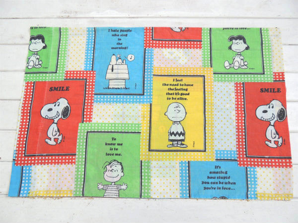 【スマイル・スヌーピー】ピーナッツの仲間・パネル柄・70'ヴィンテージ・USEDピロケース/枕カバー