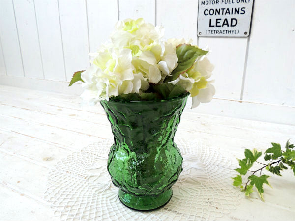 USA・アボカドグリーン ミッドセンチュリー・レトロ・ガラス製・ヴィンテージ・フラワーベース・花瓶