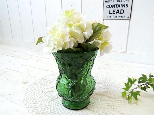 USA・アボカドグリーン ミッドセンチュリー・レトロ・ガラス製・ヴィンテージ・フラワーベース・花瓶