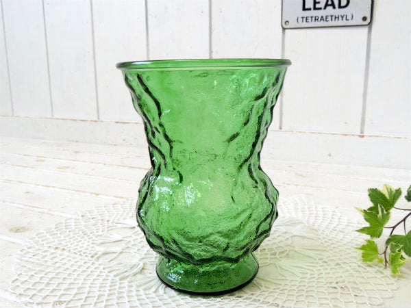 USA・アボカドグリーン ミッドセンチュリー・レトロ・ガラス製・ヴィンテージ・フラワーベース・花瓶