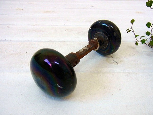 黒 ガラス・アメリカンホーム 硝子・アンティーク・ドアノブ・USA・金具 建材・住宅設備