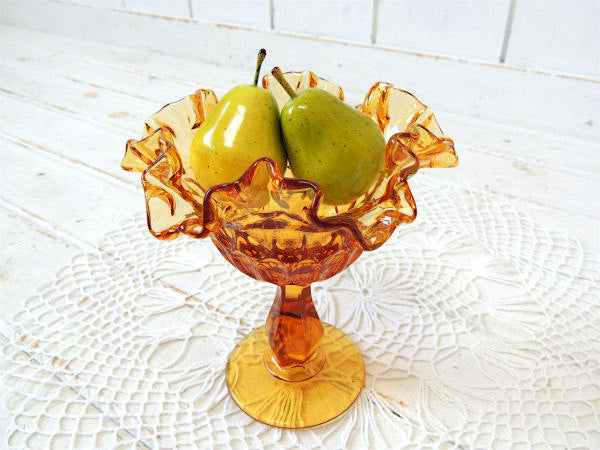 USA・アンバーガラス エレガントなデザイン・ヴィンテージ・コンポート・食器・脚付き・皿・トレイ