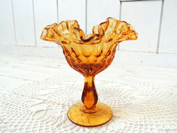 USA・アンバーガラス エレガントなデザイン・ヴィンテージ・コンポート・食器・脚付き・皿・トレイ