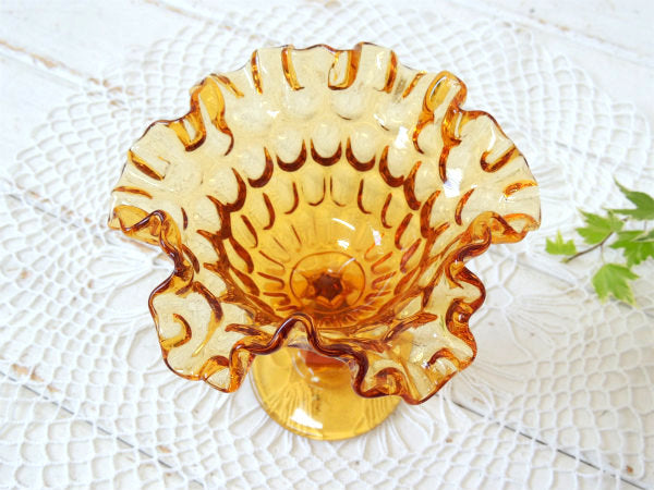 USA・アンバーガラス エレガントなデザイン・ヴィンテージ・コンポート・食器・脚付き・皿・トレイ