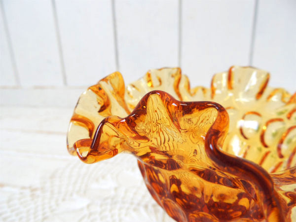 USA・アンバーガラス エレガントなデザイン・ヴィンテージ・コンポート・食器・脚付き・皿・トレイ