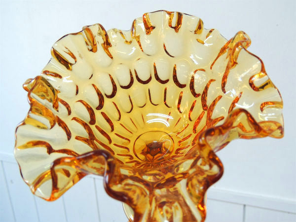 USA・アンバーガラス エレガントなデザイン・ヴィンテージ・コンポート・食器・脚付き・皿・トレイ