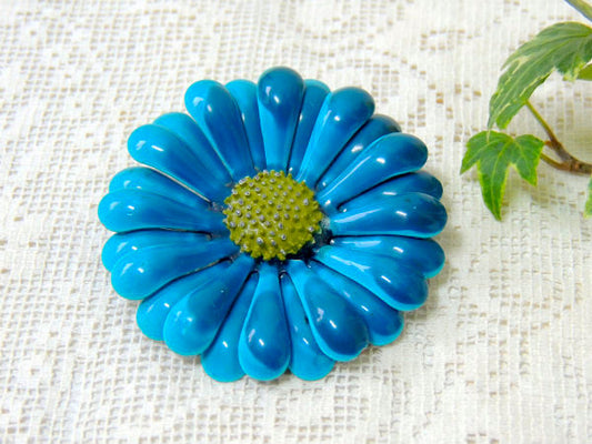 【濃淡ブルー2色】USA・立体フラワーモチーフ・ヴィンテージ・ブローチ/アクセサリー/1960~