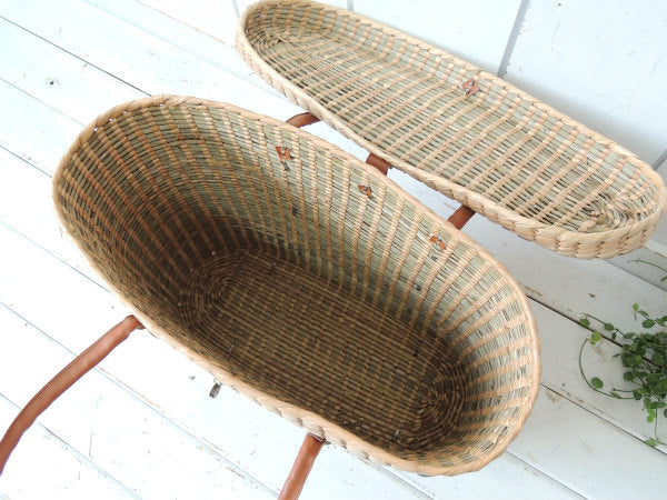 大きなドーム型・スタッズ付き・ヴィンテージ・ストローバッグ・かごバッグ・鞄・バスケット USA