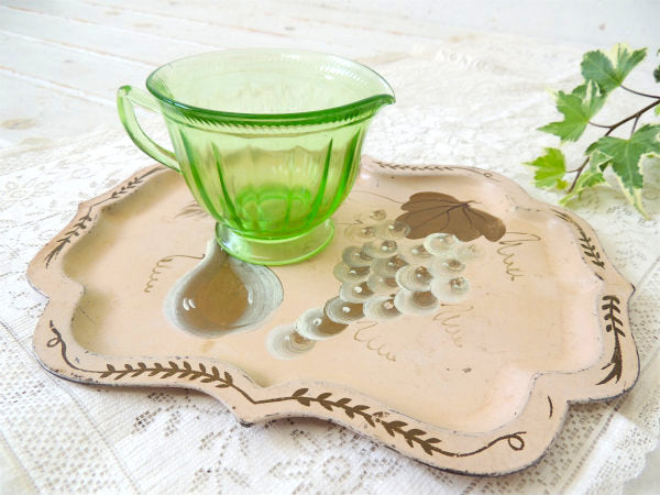 ハンドペイント トールペイント フルーツ柄 サーモンピンク色  ヴィンテージ トレイ アクセサリートレイ プレート USA