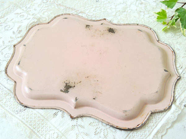 ハンドペイント トールペイント フルーツ柄 サーモンピンク色  ヴィンテージ トレイ アクセサリートレイ プレート USA