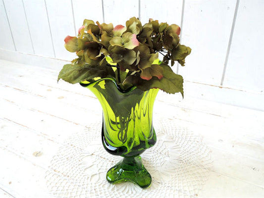 【グリーンアンバー・ガラス】ミッドセンチュリー・レトロモダン・ヴィンテージ・フラワーベース・花瓶