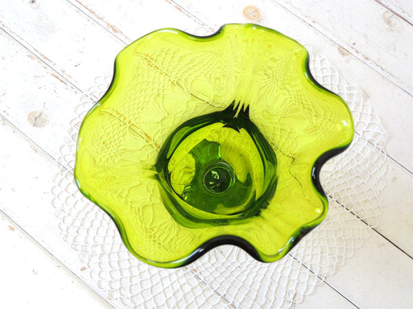 【グリーンアンバー・ガラス】ミッドセンチュリー・レトロモダン・ヴィンテージ・フラワーベース・花瓶