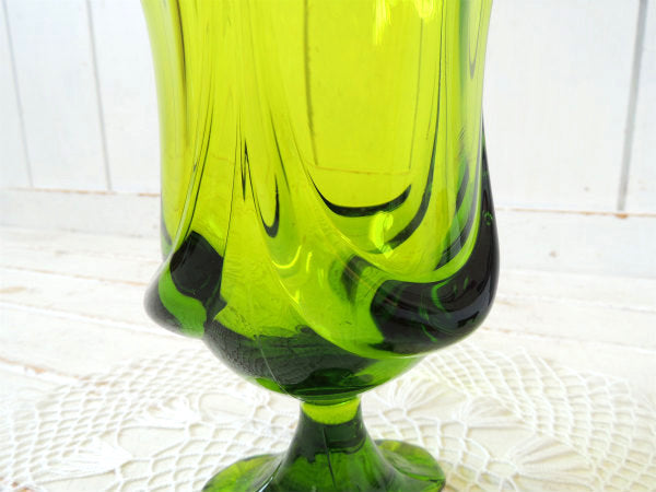 【グリーンアンバー・ガラス】ミッドセンチュリー・レトロモダン・ヴィンテージ・フラワーベース・花瓶