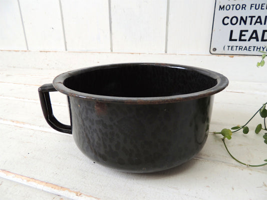ブラック×グレー・ホーロー製・ハンドル付き・ヴィンテージ・ボウル・ワンハンドルボウル・琺瑯 USA